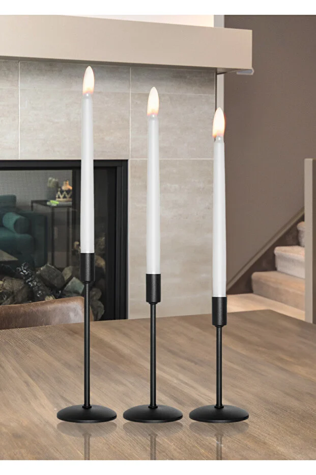 3'lü Üçlü Siyah Şamdan Mumluk Dekoratif Ev Dekorasyon Paslanmaz